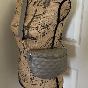 Steve Madden Convertible Light Gray Vegan Leather Quilted Crossbody Bag